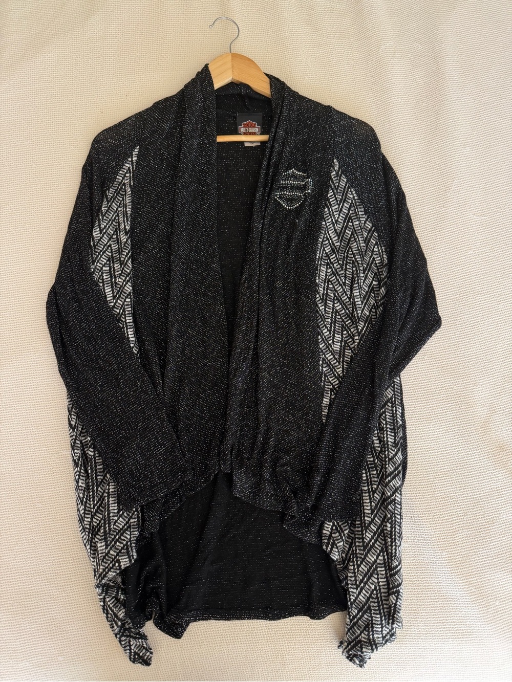 Harley-Davidson Black & White Draped Open-Front Women's Cardigan
